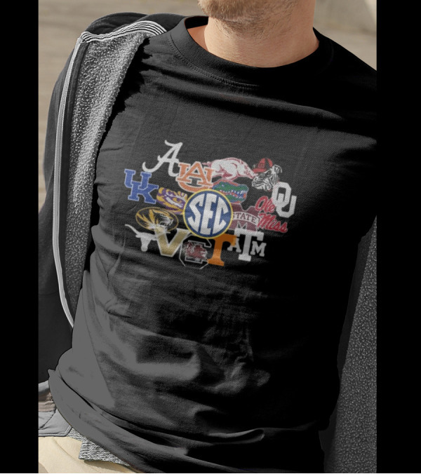 SEC Charcoal Fade Short Sleeve T With University Logos And Mascots T-Shirt