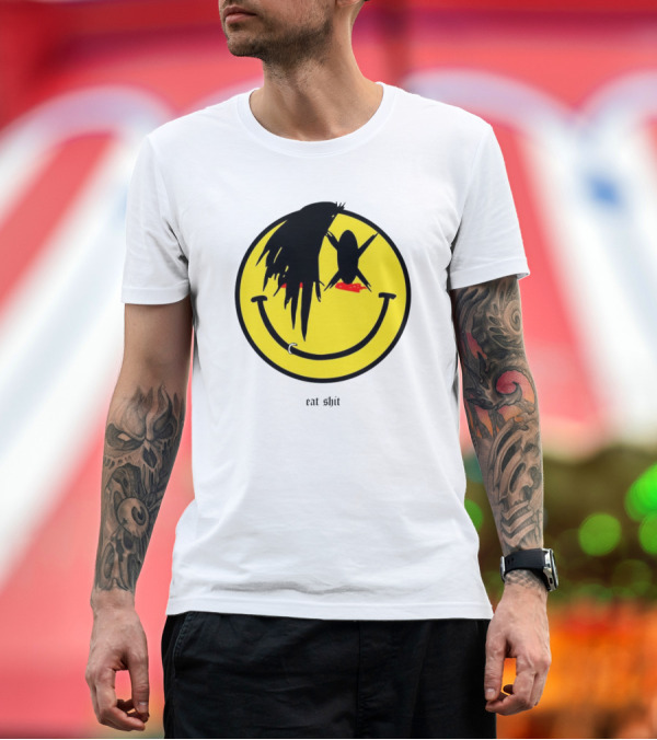 Premium T-Shirt: My Chemical Romance Smiley Symbol Eat Shit Face with Hair and Piercing T-Shirt My Chemical Romance Smiley Symbol Eat Shit Face with Hair and Piercing T-Shirt