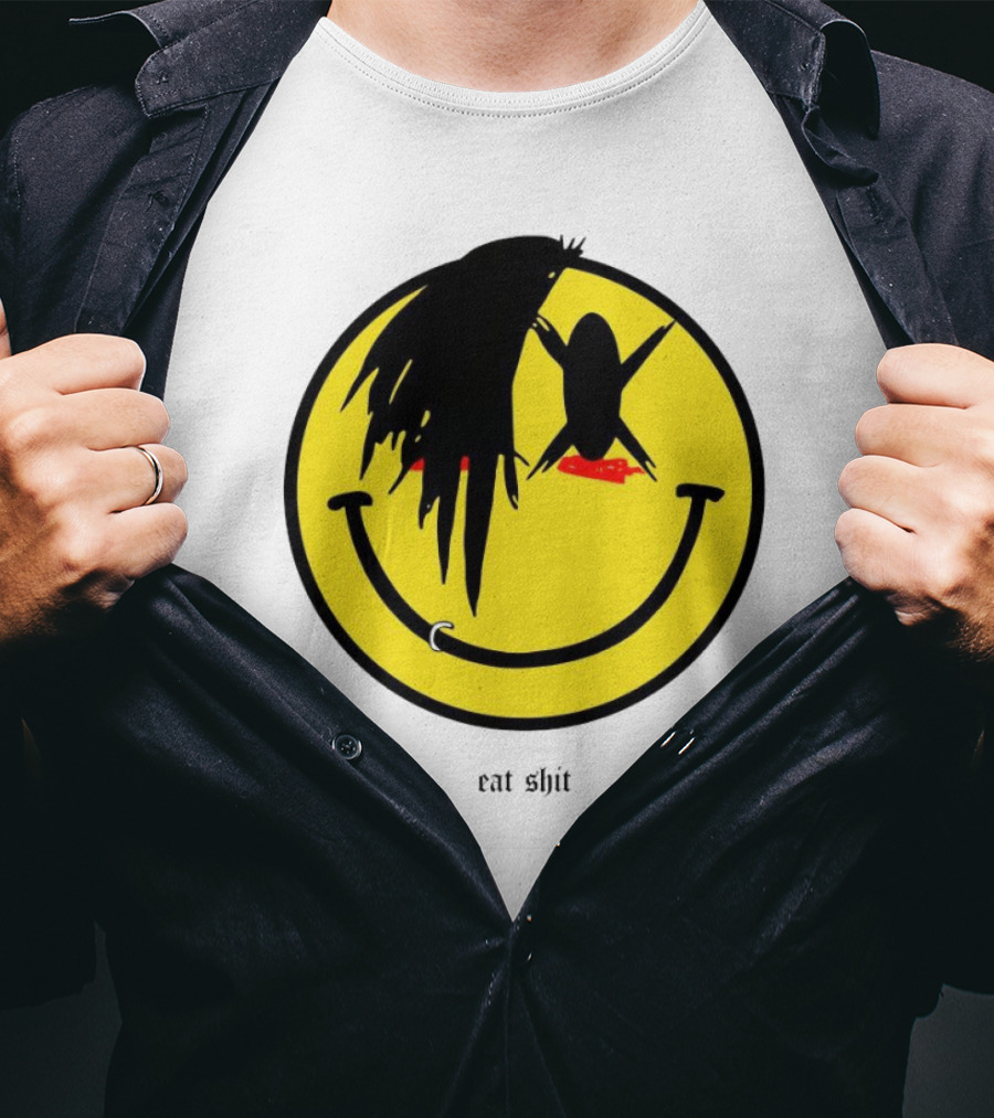 My Chemical Romance Smiley Symbol Eat Shit Face With Hair And Piercing T-Shirt