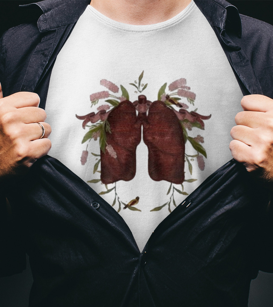 Natural Maroon Lungs Botanical Embellishment T-Shirt