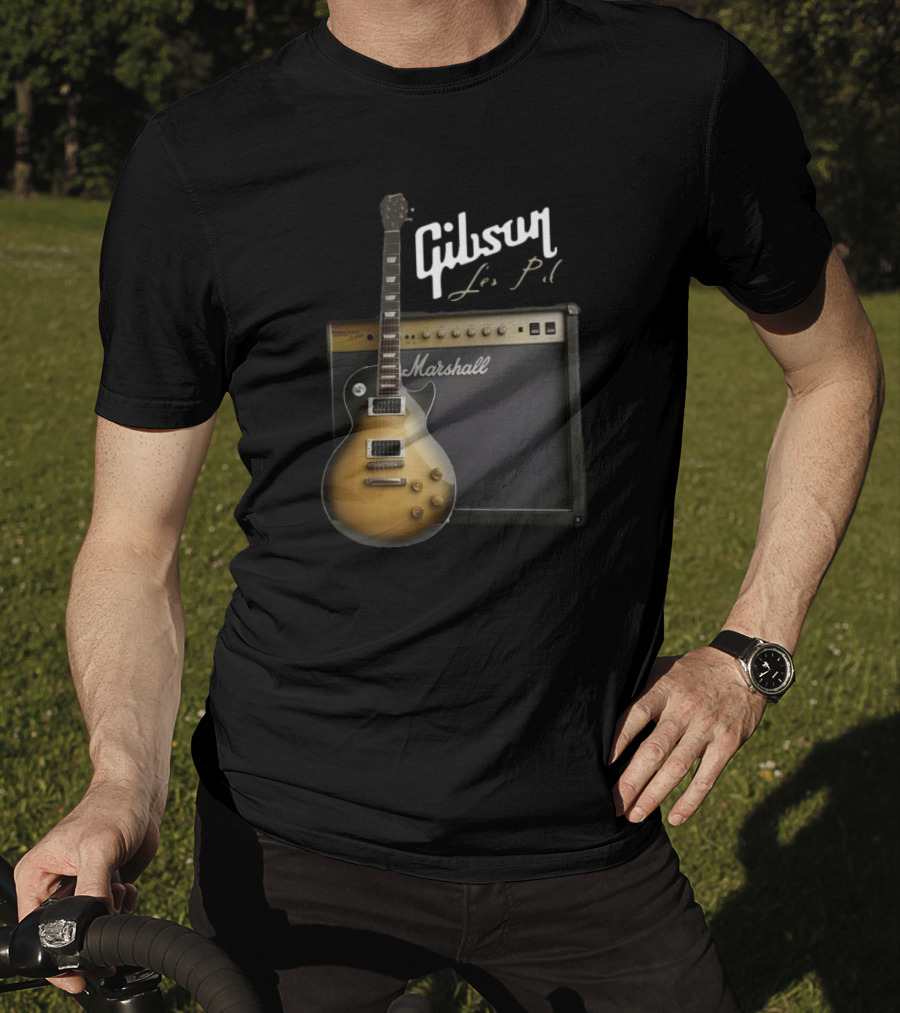Gibson Les Paul Guitar With Marshall Amplifier T-Shirt