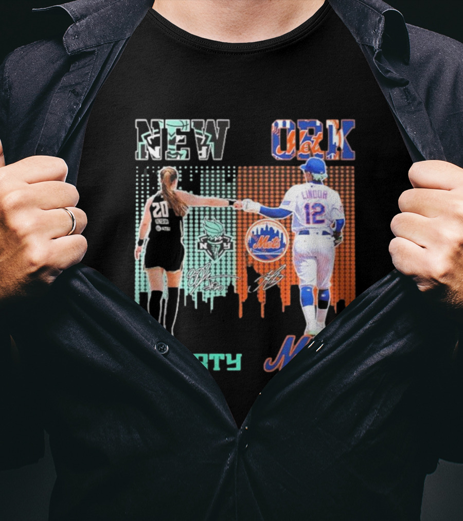 New York Liberty Ionescu Mets Francisco Lindor Signatures T-Shirt