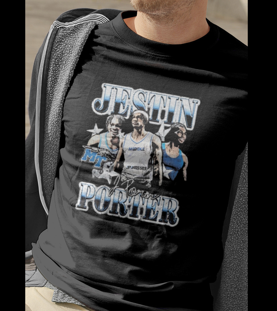 Jestin Porter Middle Tennessee MT 90s Signature Blue Raiders T-Shirt