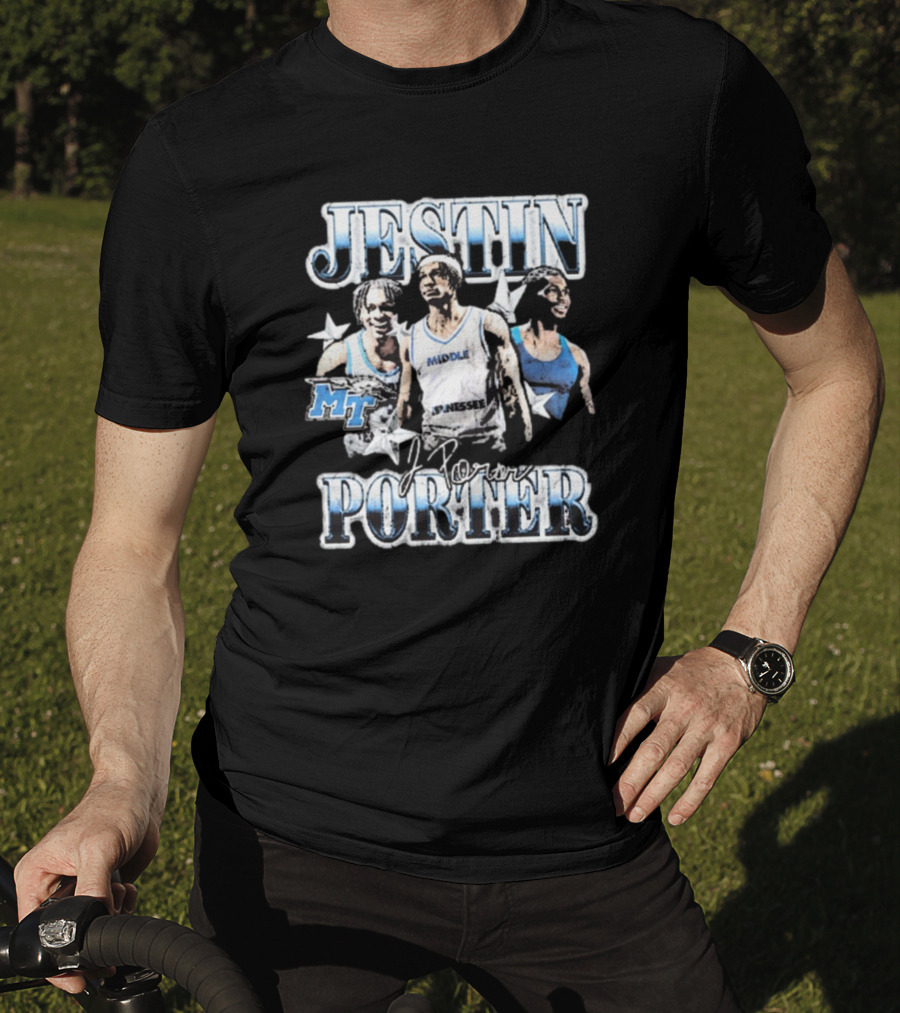 Jestin Porter Middle Tennessee MT 90s Signature Blue Raiders T-Shirt