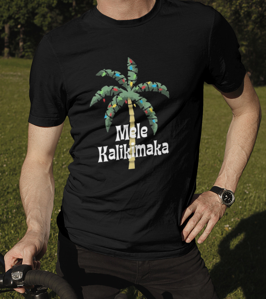 Mele Kalikimaka Christmas Palm Tree With Holiday Lights T-Shirt