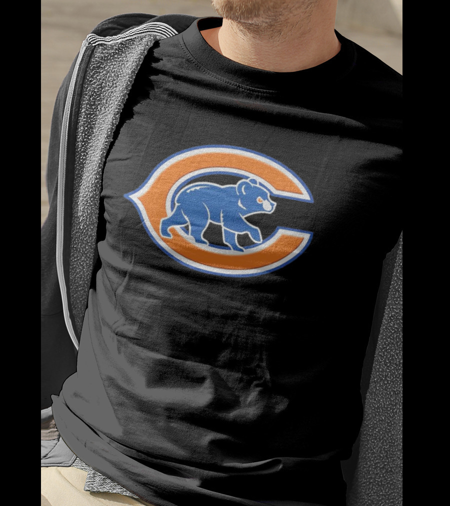 NFL X MLB Chicago Bears X Chicago Cubs Logo Mashup T-Shirt