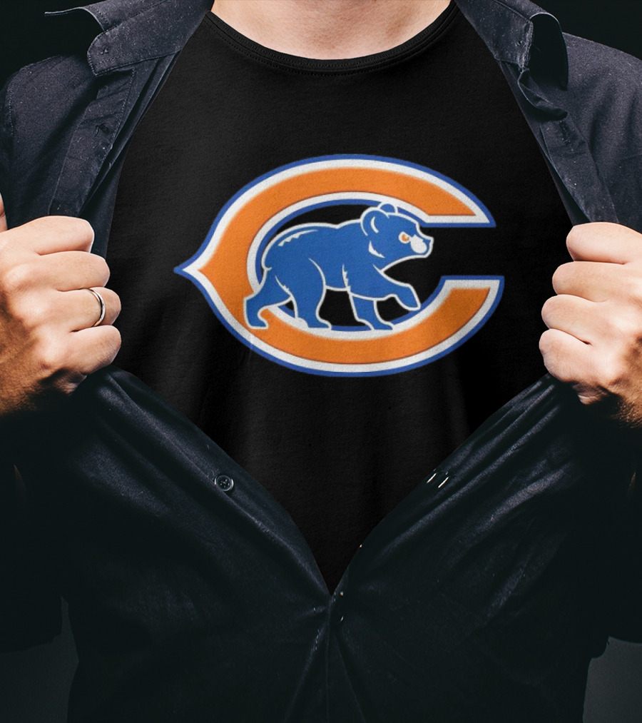 NFL X MLB Chicago Bears X Chicago Cubs Logo Mashup T-Shirt