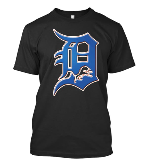 Detroit Lions Tigers Logo Mashup NFL MLB Blue D T-Shirt