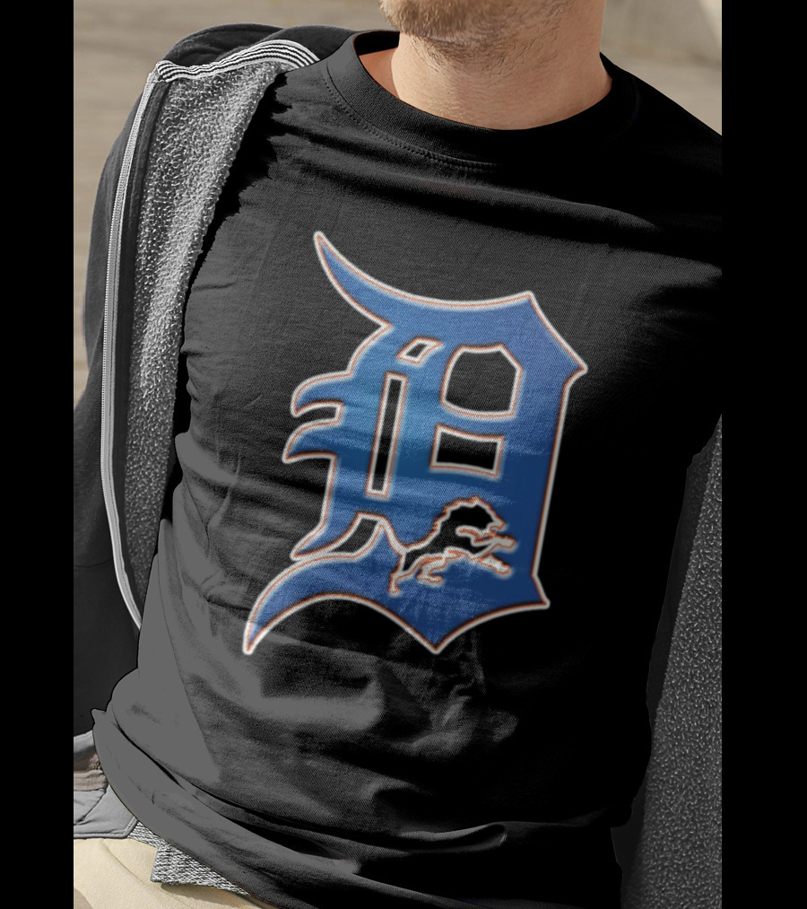 Detroit Lions Tigers Logo Mashup NFL MLB Blue D T-Shirt