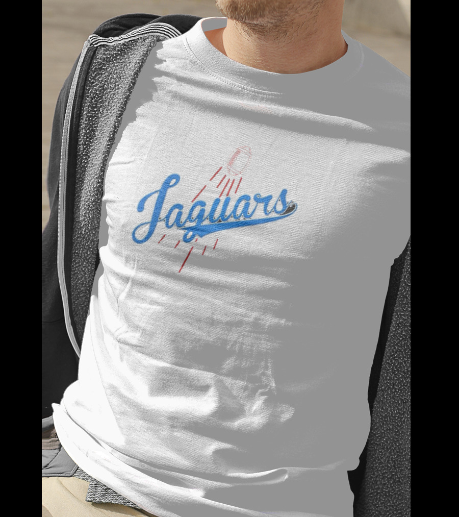 Jacksonville Jaguars Los Angeles Dodgers Crossover Jaguars Script With Football T-Shirt