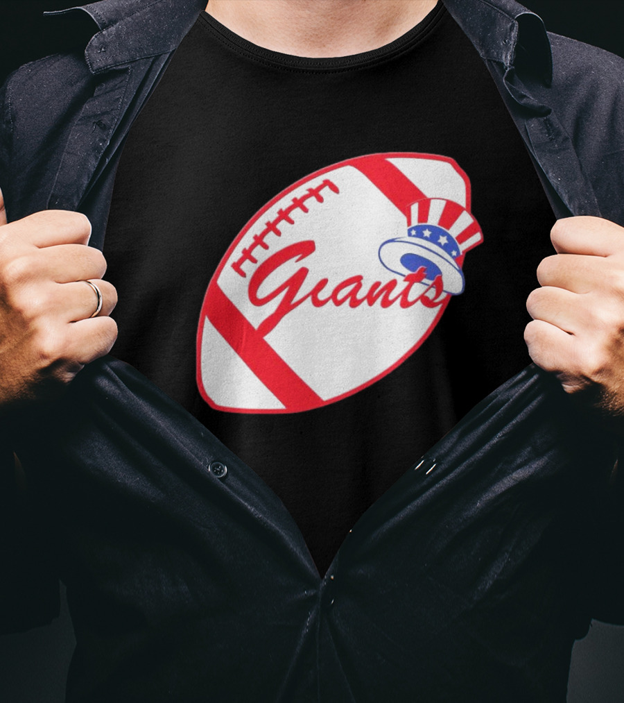 Giants Football Mashup With Yankees Hat NFL X MLB Collaboration T-Shirt
