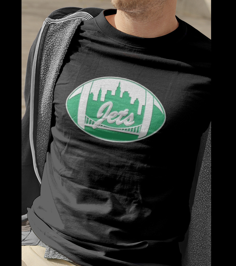 New York Jets Mets Skyline Green Football Bridge Logo NFL MLB Mashup T-Shirt