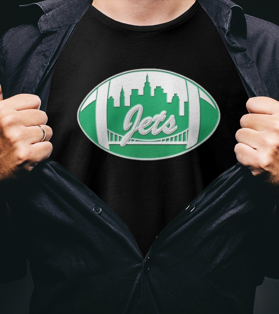 New York Jets Mets Skyline Green Football Bridge Logo NFL MLB Mashup T-Shirt