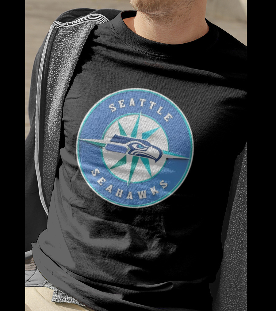 Seattle Seahawks X Mariners Logo Mashup NFL MLB Crossover T-Shirt