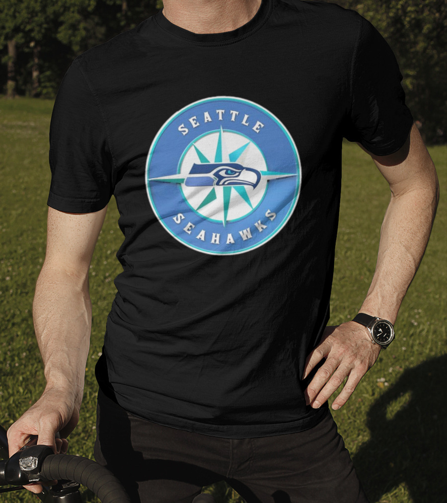 Seattle Seahawks X Mariners Logo Mashup NFL MLB Crossover T-Shirt