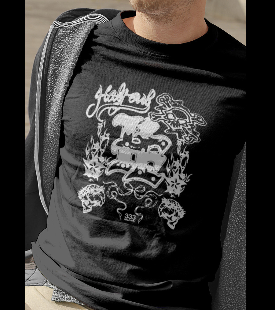 Half Evil 333 Skull Flames Collage T-Shirt