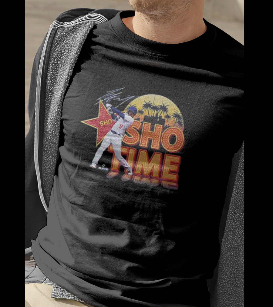 Los Angeles Shohei Ohtani Sho-Time Signature Retro MLB Sunset Palms T-Shirt