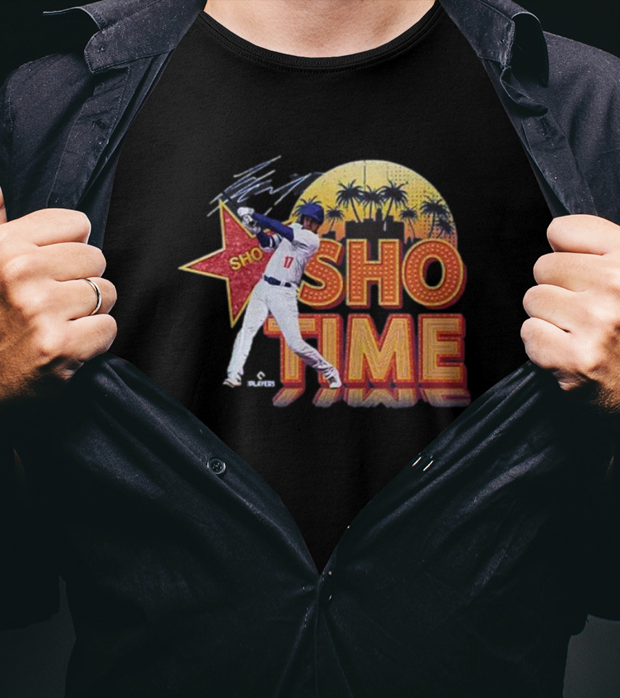 Los Angeles Shohei Ohtani Sho-Time Signature Retro MLB Sunset Palms T-Shirt