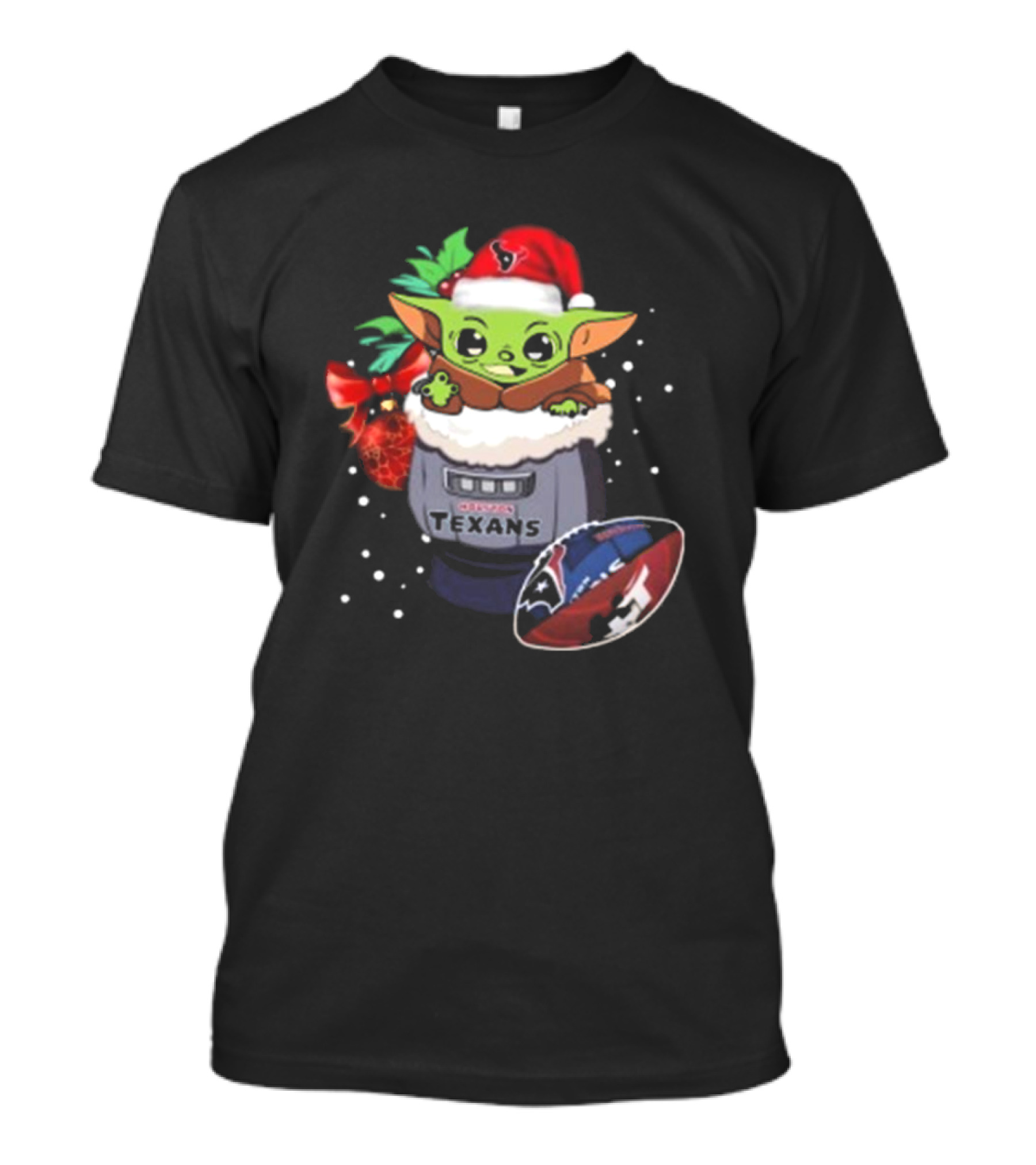 Houston Texans Baby Yoda Christmas Football T-Shirt
