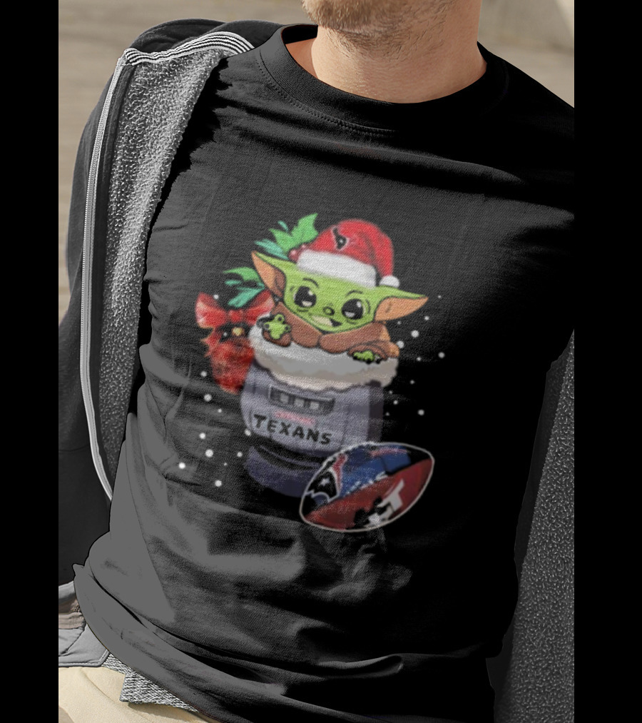Houston Texans Baby Yoda Christmas Football T-Shirt