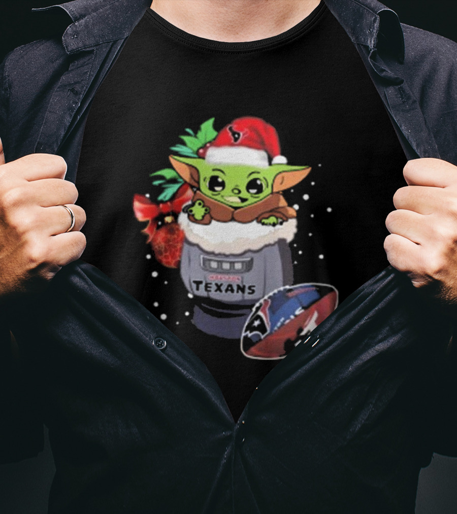 Houston Texans Baby Yoda Christmas Football T-Shirt