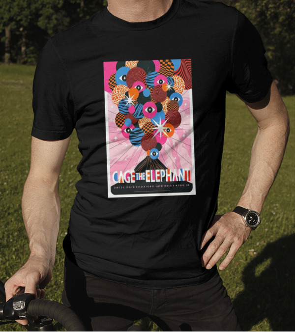 Cage The Elephant June 24 2024 Hayden Homes Amphitheater Bend OR Psychedelic Eyes And Stars Explosion T-Shirt