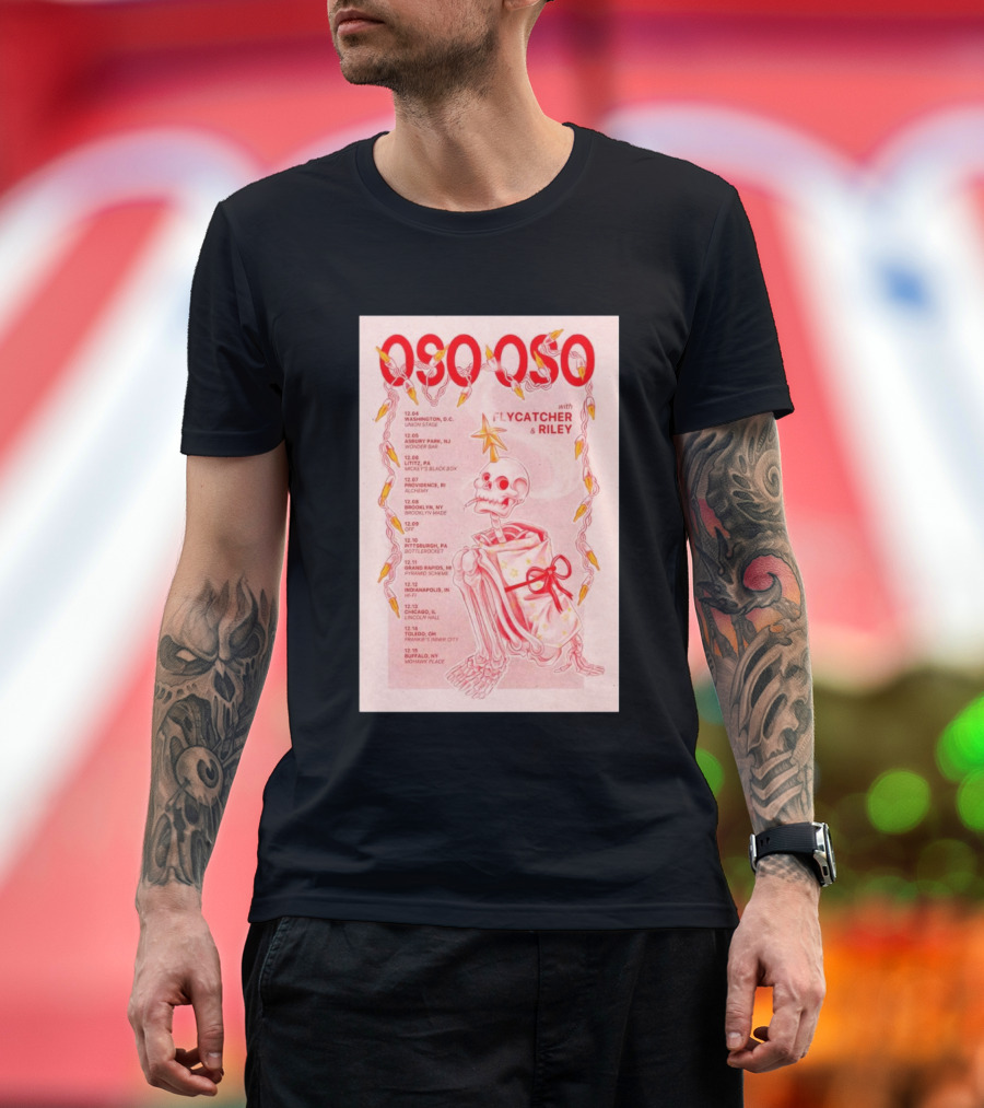 OSO OSO With Flycatcher And Riley December 2024 Tour Dates Skeleton T-Shirt