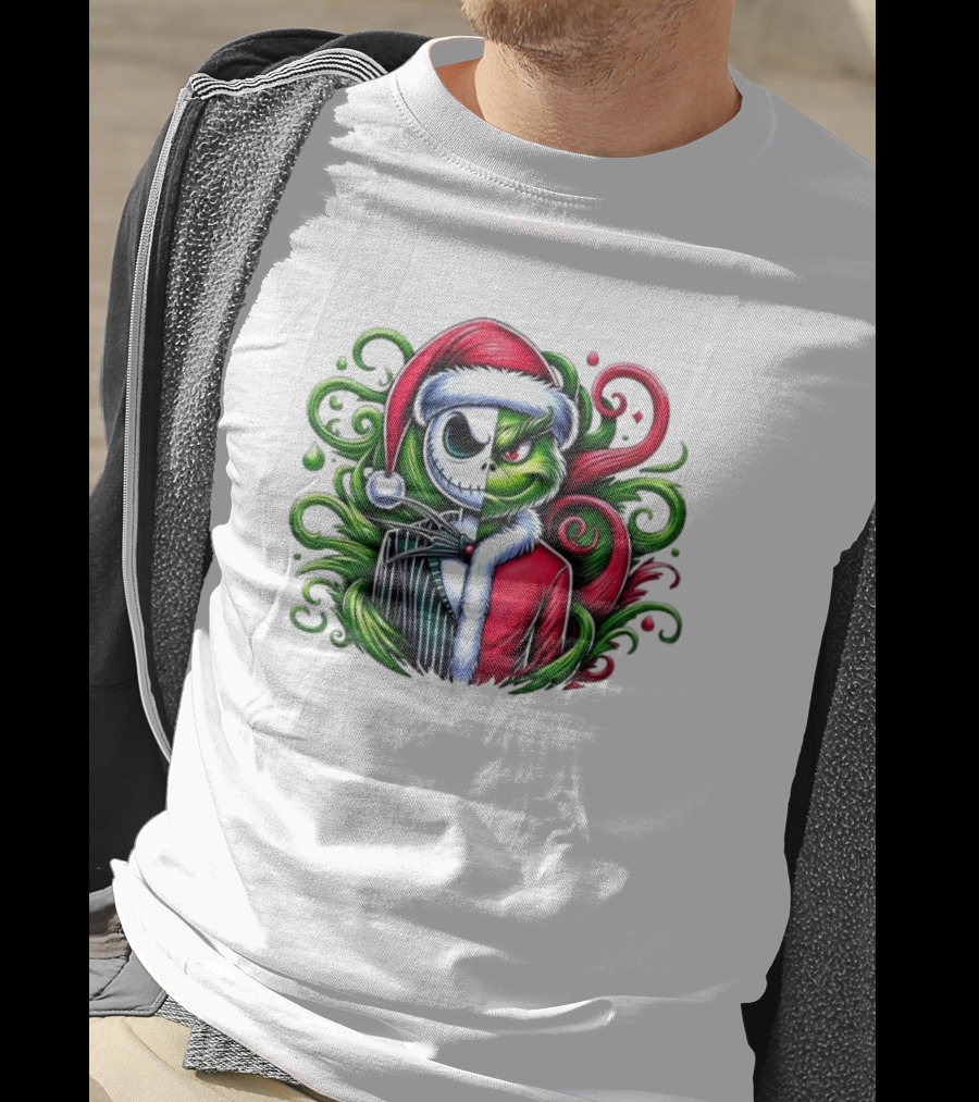 Jack Skellington Grinch Split Face Christmas T-Shirt
