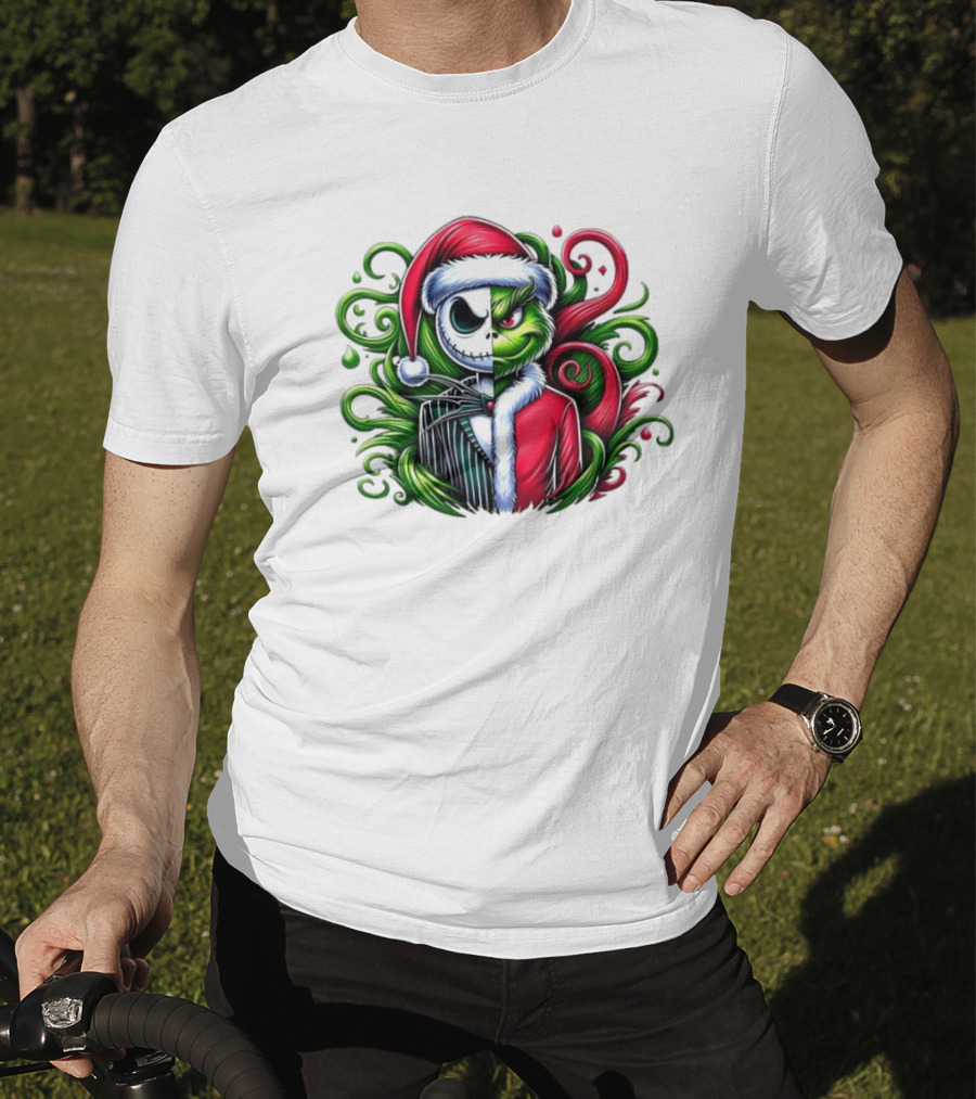 Jack Skellington Grinch Split Face Christmas T-Shirt