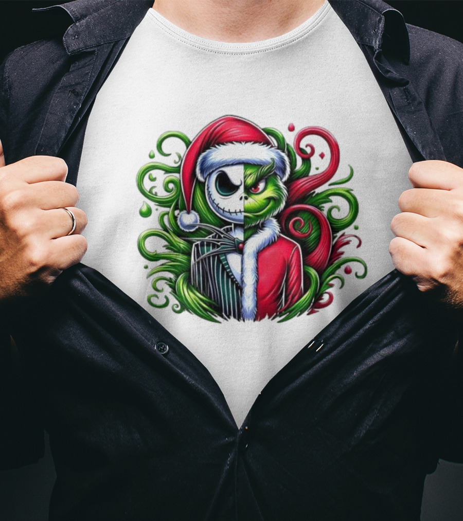 Jack Skellington Grinch Split Face Christmas T-Shirt