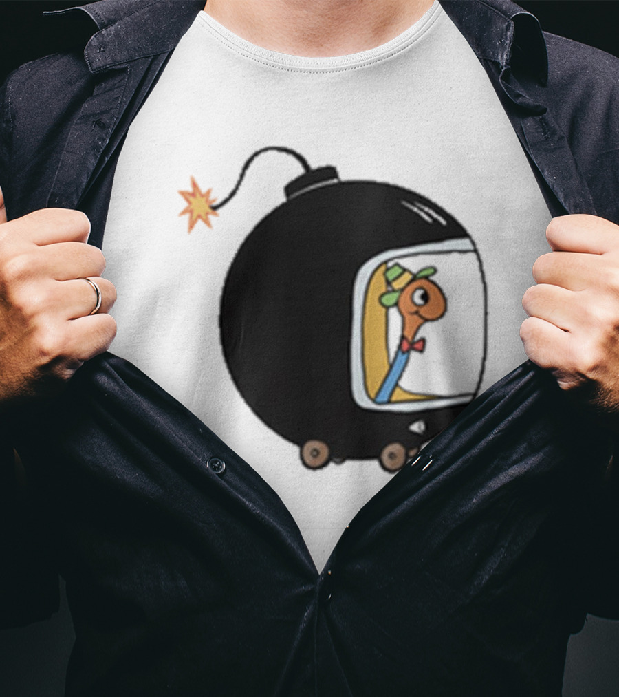 Lowly Car Bomb Cartoon Worm Inside By K. Thor Jensen T-Shirt