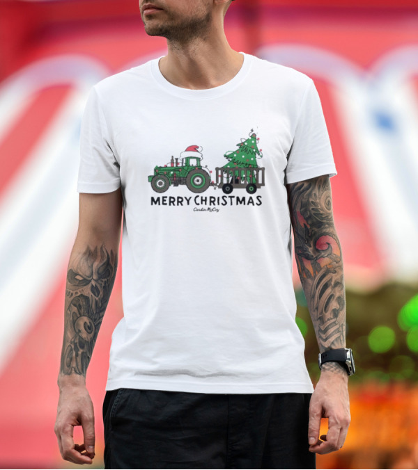 Premium T-Shirt: Merry Christmas Tractor Santa Tree Cardin McCoy T-Shirt Merry Christmas Tractor Santa Tree Cardin McCoy T-Shirt