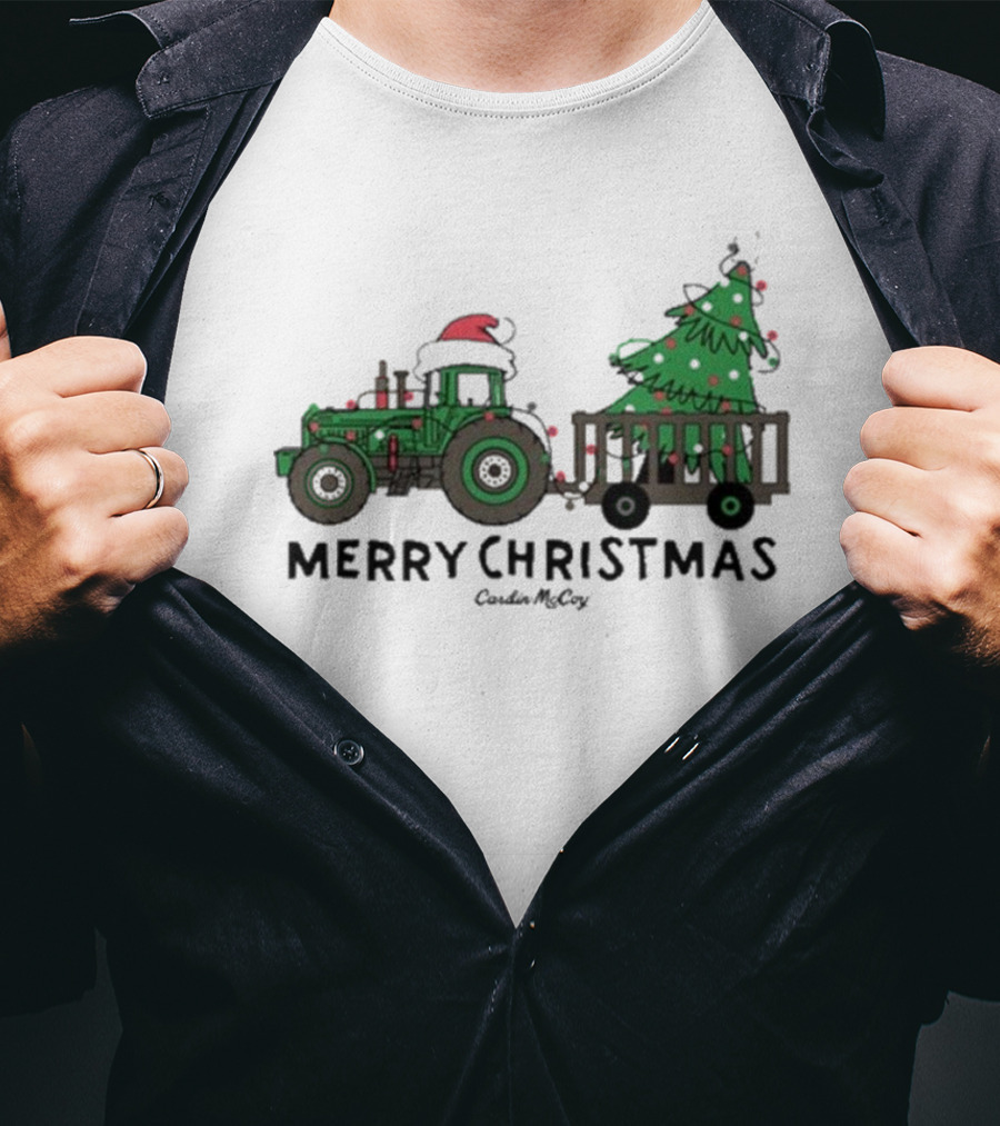 Merry Christmas Tractor Santa Tree Cardin McCoy T-Shirt