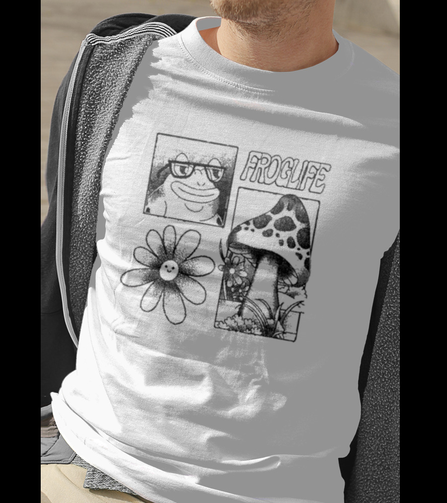 Paymoneywubby Froglife Mushroom Smiling Flower Frog Glasses Boxy T-Shirt