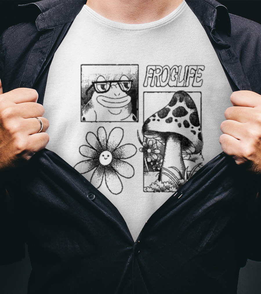 Paymoneywubby Froglife Mushroom Smiling Flower Frog Glasses Boxy T-Shirt