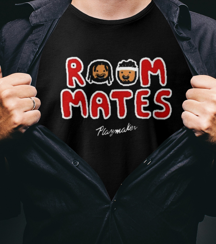 Roommates Playmaker Lettering With Cartoon Faces T-Shirt
