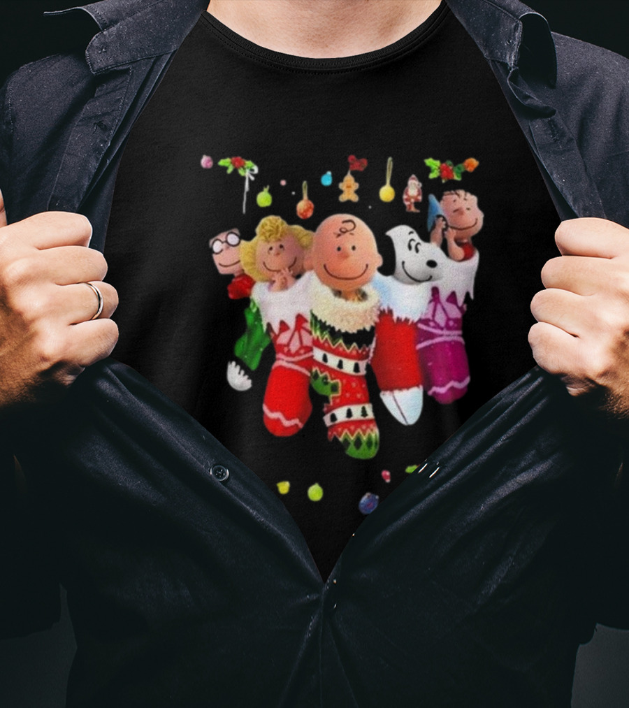 Peanuts Snoopy Charlie Brown Christmas Stockings Santa Claus Friends Holiday Cheer T-Shirt