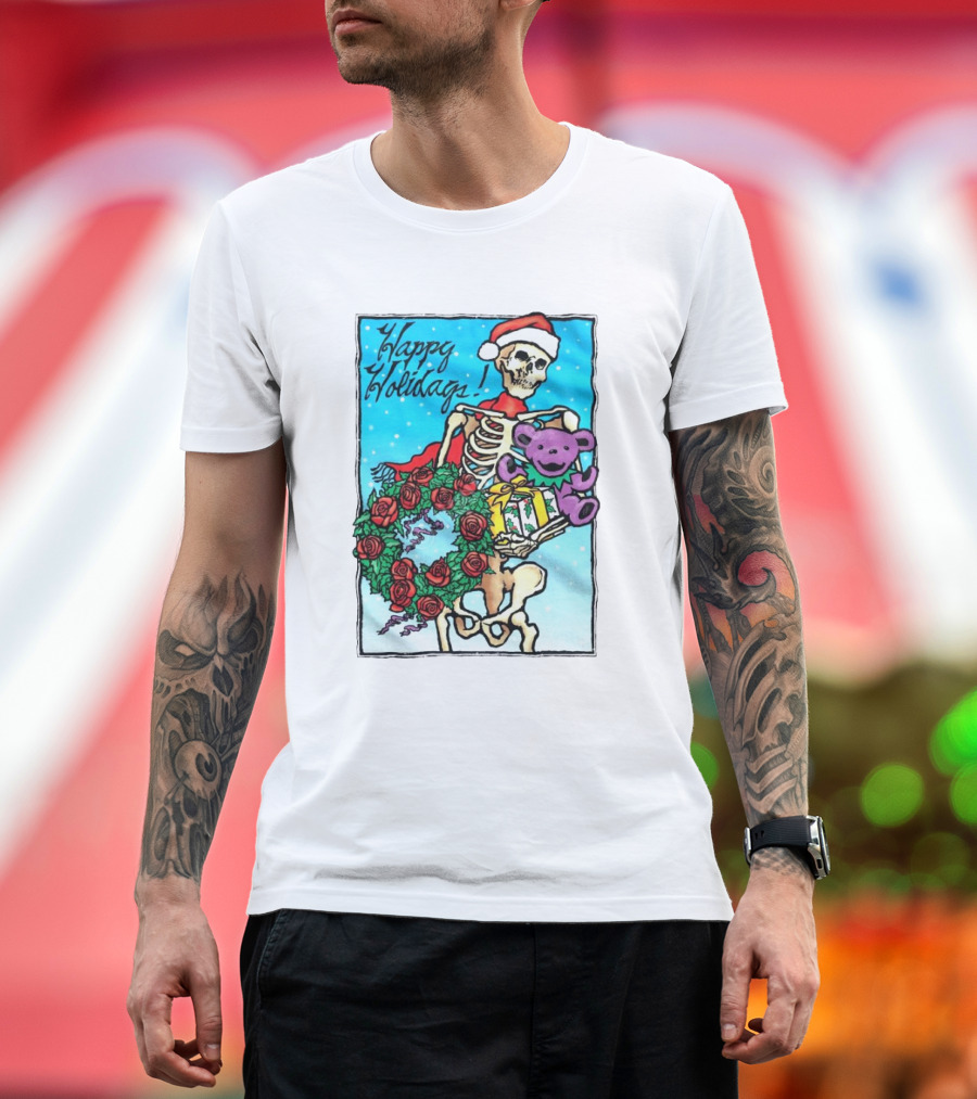 Grateful Dead Happy Holidays Skeleton Snowman Christmas T-Shirt
