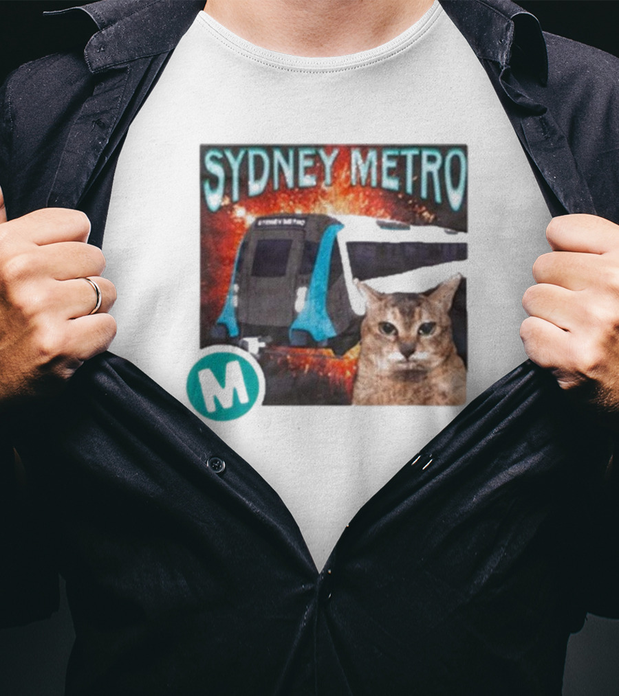 Sydney Metro Explosion Cat And Train With M T-Shirt