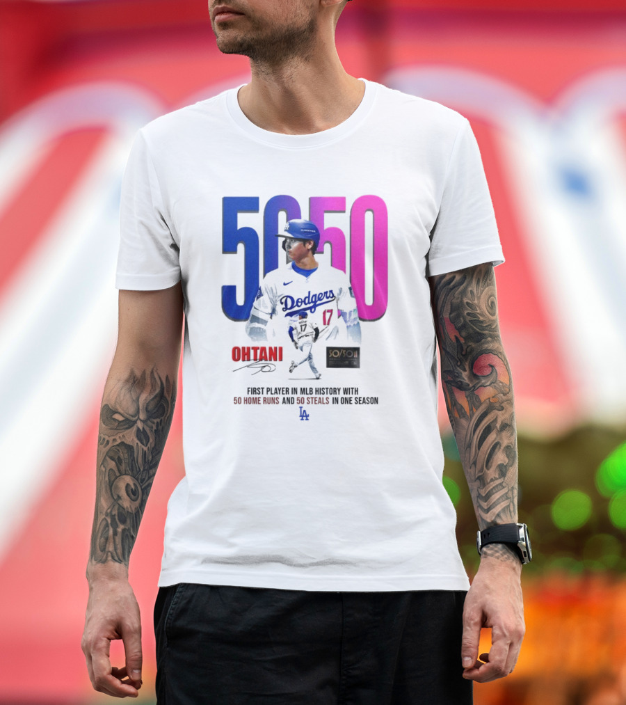 Los Angeles Dodgers Shohei Ohtani 50/50 First Player in MLB History with 50 Home Runs and 50 Steals in One Season T-Shirt