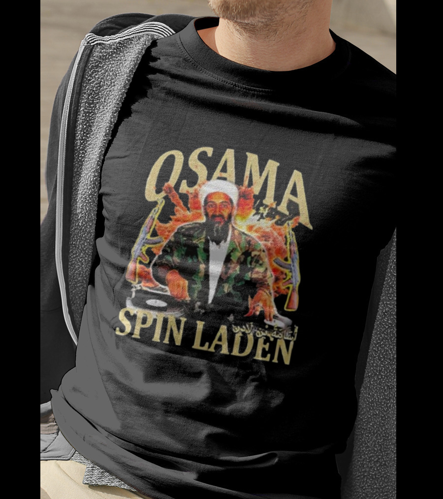 Osama Spin Laden DJ Guns Arabic Text T-Shirt