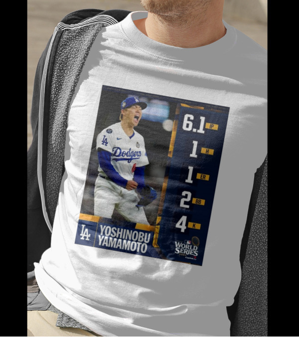 Yoshinobu Yamamoto LA Dodgers World Series Performance Stats 6.1 IP 1 H 1 ER 2 BB 4 K T-Shirt