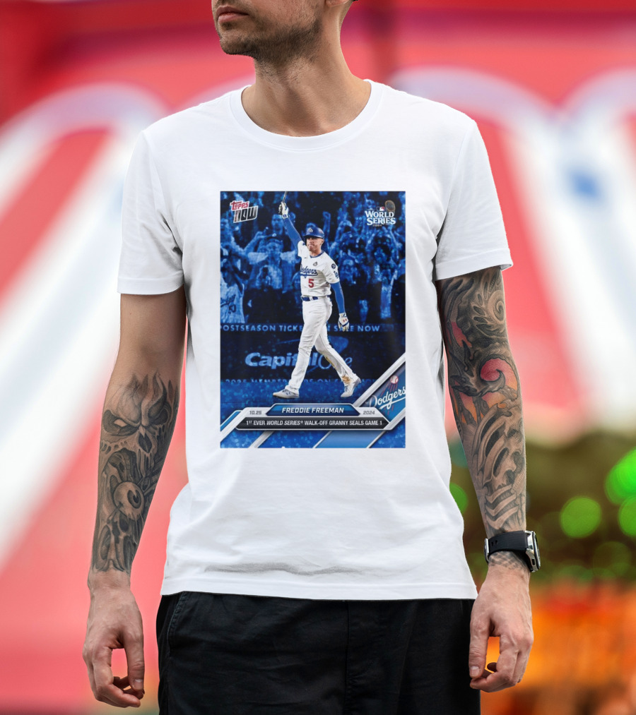 Freddie Freeman Dodgers 1st Ever World Series Walk-Off Granny Seals Game 1 Topps Now T-Shirt