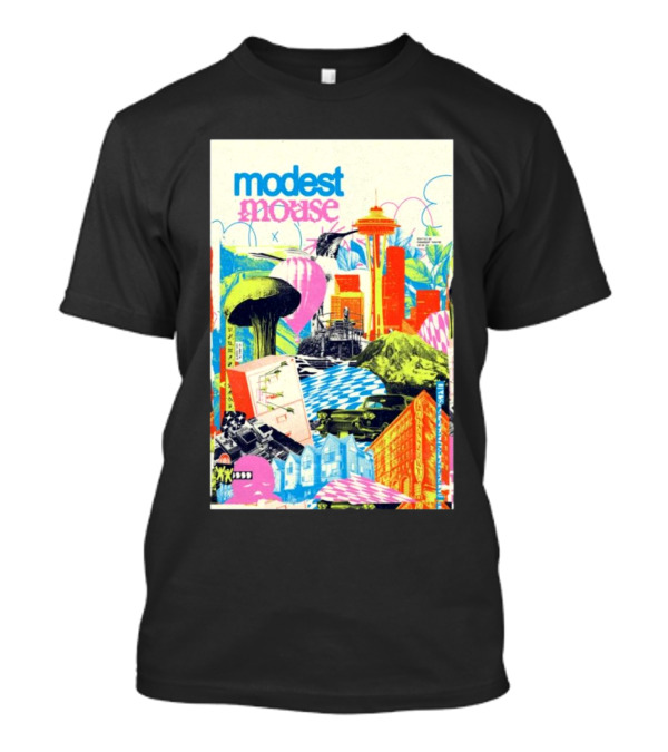 Modest Mouse October 30 2024 Paramount Theatre Seattle WA Colorful Cityscape With Space Needle T-Shirt