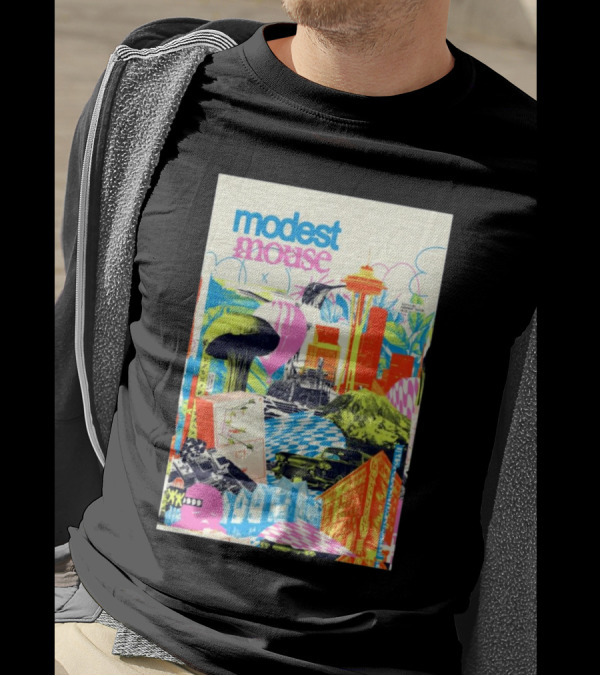 Modest Mouse October 30 2024 Paramount Theatre Seattle WA Colorful Cityscape With Space Needle T-Shirt