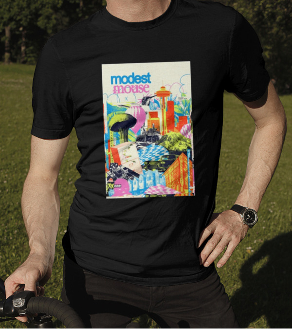 Modest Mouse October 30 2024 Paramount Theatre Seattle WA Colorful Cityscape With Space Needle T-Shirt