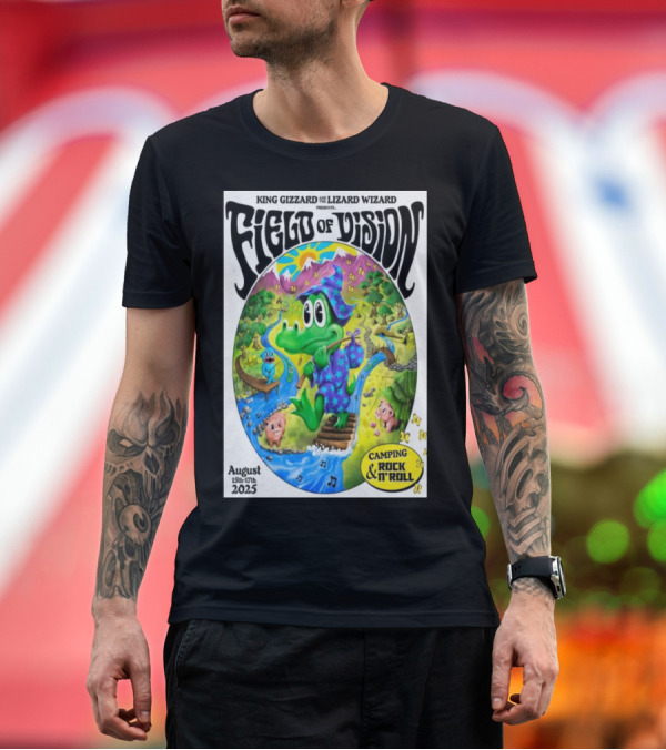 Premium T-Shirt: King Gizzard And The Lizard Wizard Field of Vision August 15-17 2025 Meadow Creek Buena Vista CO Camping Rock and Roll T-Shirt King Gizzard And The Lizard Wizard Field of Vision August 15-17 2025 Meadow Creek Buena Vista CO Camping Rock and Roll T-Shirt