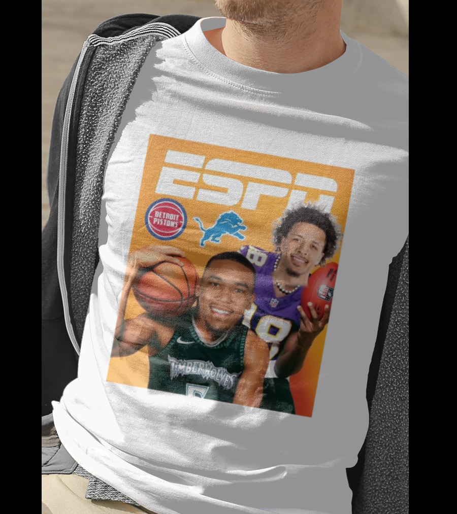 Cade Cunningham Amon Ra St. Brown ESPN Detroit Pistons Lions Timberwolves T-Shirt
