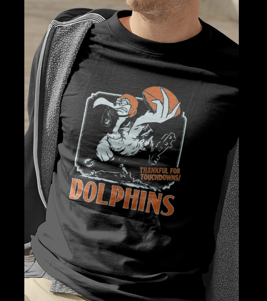 Miami Dolphins Thankful For Touchdowns Football Bird T-Shirt