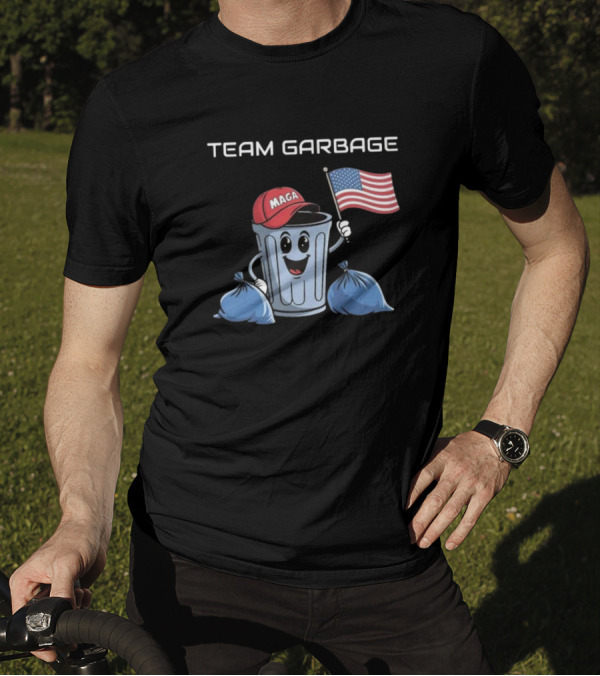Team Garbage MAGA Trash Can Flag Support Trump JD Vance T-Shirt